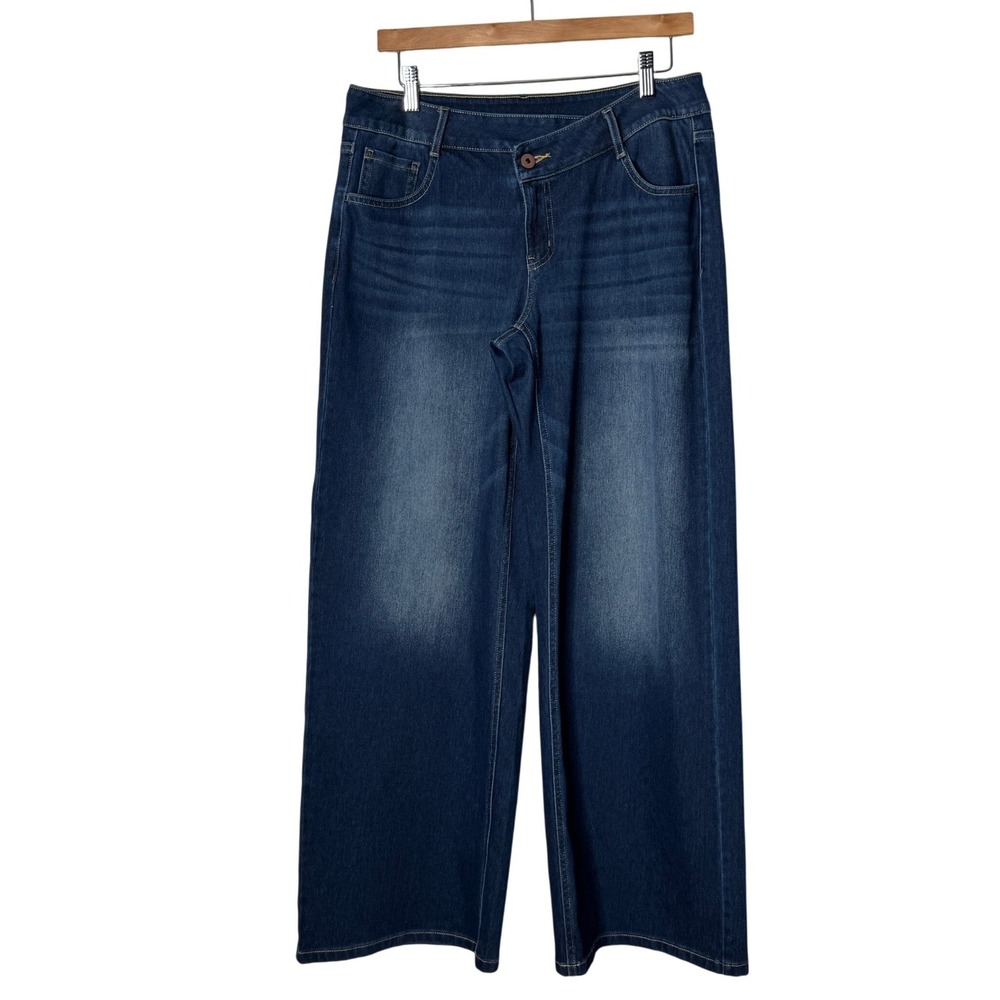 Halara Flex Asymmetrical Low Rise Wide Leg Jeans Blue Denim Womens Medium Tall